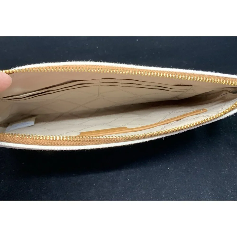 Michael Kors Large Logo Rainbow Pride Canvas Zip Pouch Heart MSRP $128 Natural - Picture 9 of 10